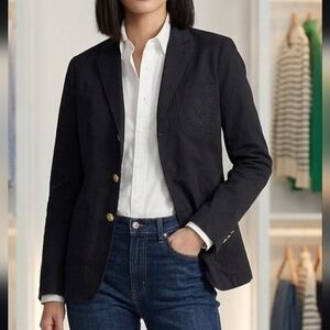 Lauren Ralph Lauren 100% Cotton Black Blazer with Pocket Logo Sz M